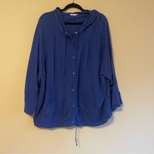 Eileen Fisher Royal Blue Cotton Snap Hoodie Cardigan Size XL Batwing Lightweight